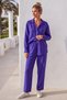 Purple Shirt Collar Cuffed Sleeves Pocket Elastic Waist Tencel Fabric Woven Bottom Top Set 68-104 67-60