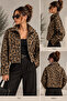 Women's Leopard Patterned Stand Collar Zippered Crop Coat with Pockets - 2