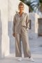 Beige Shirt Collar Cuffed Sleeves Pocket Elastic Waist Tencel Fabric Woven Bottom Top Set 68-104 67-60 - 5
