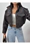Women's Brown Crop Leather Look Utility Bomber Jacket Brown