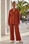 Brick Red Shirt with Collar and Cuffs, Elastic Waist, Tencel Woven Bottom, Top Set 68-104 67-60 - 5