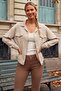 Beige Shirt Collar Cuffed Sleeves Snap Fasteners Casual Tencel Fabric Oversize Woven Jacket 65 75