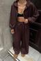Brown Hooded Zippered Crop Top and Elastic Waist Sweatpants Women's Modal Bottom-Top Set - 4
