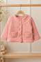 Girl's Pink Double Layer Lined Coat with Fiber Filling and Quilted Floral Embroidery - 2