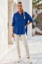 Dark Blue Shirt Collar Cuffed Sleeves Buttoned Pockets Casual Tencel Fabric Woven Shirt 68 67 - 6
