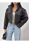 Women's Brown Crop Leather Look Utility Bomber Jacket Brown - 3