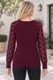 Women's Long Sleeve Sleeves with Diamond Pattern Notched Collar Woven Detailed Ribbed Soft Textured Casual Burgundy Knitwear Sweater - 3