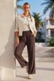 Brown Pocketed Elastic Waist Wide Leg Casual Tencel Fabric Woven Trousers 104 60 - 3