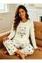 Women's Teddy Patterned Ecru Color Pajama Set Soft Textured Comfortable Cut Cute Trendy - 4