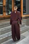 Brown Padded Asymmetrical Blouse and Elastic Leg Pockets Shalwar Trousers Women's Modal Bottom-Top Set - 5