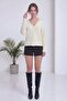 Women's Embroidered Sleeves V-Neck Buttoned Soft Textured Knitwear Cardigan Ecru, Brown, Camel, Black - 4
