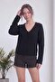 Women's Embroidered Sleeves V-Neck Buttoned Soft Textured Knitwear Cardigan Ecru, Brown, Camel, Black - 3