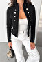 Women's Napoleon Buttoned Zippered Steel Jacket - 3