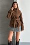 Women's Mock Neck Belted Short Lined Melton Coat - 4