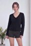 Women's Embroidered Sleeves V-Neck Buttoned Soft Textured Knitwear Cardigan Ecru, Brown, Camel, Black - 6