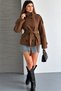 Women's Mock Neck Belted Short Lined Melton Coat - 5
