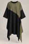 Khaki Black Color Block Asymmetrical Cut Oversize Tunic Dress - 2