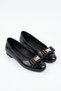 Komes Thin Bow Medium Buckle Women's Ballerina Flats Black Croka - 2