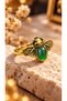 Vintage Adjustable Copper Women's Ring with Agate Natural Stone and Bee Motif - 3