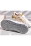 Women's Pearl Detailed Floral Embroidered Thick Sole Sneaker Shoes with Gold Accessories - 6