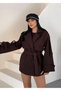 Women's Short Cashmere Coat with Belt and Lining - 2
