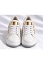 Women's Pearl Detailed Floral Embroidered Thick Sole Sneaker Shoes with Gold Accessories - 2