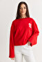 Women's Red 91 Printed Oversize Long Sleeve Modal T-Shirt 12470 60286559 - 2