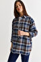 Women's Coffee-Navy Blue Oversize Plaid Patterned Lumberjack Shirt Dg261035 60286552 - 7