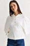 Women's Ecru Polo Collar Buttoned Bat Sleeve Mercerized Knitwear Blouse 2855 60286577 - 3