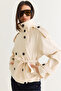 Women's Cream Stand Collar Back Windbreaker Detailed Lined Trench Coat Jacket 2155 60286579 - 5
