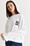 Women's White 91 Printed Oversize Long Sleeve Modal T-Shirt 12470 60286559