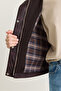 Women's Burgundy Plaid Patterned Waxed Look Water Repellent Lined Jacket 7062 60286565 - 5