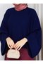 Women's Draped Yarasakol Knitwear Sweater Loose Cut Crew Neck Oversize Poncho Sweater - 5