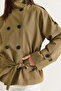Women's Khaki Lined Stand Collar Double Button Detailed Belted Short Trench Coat 2106 60286572 - 6