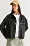 Women's Khaki Plaid Patterned Waxed Look Water Repellent Lined Jacket 7062 60286565 - 2