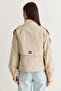 Women's Beige Lined Stand Collar Drawstring Waist Pocket Detailed Short Raincoat 2954 60286575 - 8