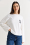 Women's White 91 Printed Oversize Long Sleeve Modal T-Shirt 12470 60286559 - 5