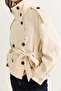 Women's Cream Stand Collar Back Windbreaker Detailed Lined Trench Coat Jacket 2155 60286579 - 4