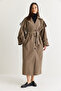 Women's Khaki Wide Sleeve Shoulder Epaulettes Belted Double Breasted Long Trench Coat 8026 60286580 - 6