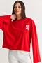 Women's Red 91 Printed Oversize Long Sleeve Modal T-Shirt 12470 60286559