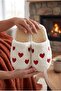 Women's White Heart Patterned Plush House Slippers