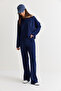 Women's Navy Blue Boat Neck Loose Blouse High Waist Spanish Leg Pants Modal Basic Set 12281 60286556 - 5