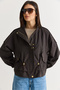Women's Brown Lined Stand Collar Drawstring Waist Pocket Detailed Short Raincoat 2954 60286575 - 3