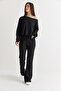 Women's Black Boat Neck Loose Blouse High Waist Spanish Leg Pants Modal Basic Set 12281 60286556 - 4