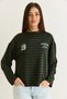 Women's Green Brown Striped Digital Print Detailed Oversize Sweatshirt 925 60286558 - 2