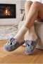 Women's Gray Cute Cat Figured Plush House Slippers - 3