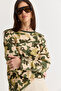Women's Green Camouflage Patterned Oversize Sweatshirt 6216 60286561 - 5