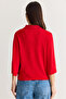 Women's Red Polo Collar Buttoned Bat Sleeve Mercerized Knitwear Blouse 2855 60286577 - 8