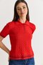 Women's Red Polo Neck Hair Knit Patterned Short Sleeve Knitwear Blouse 2903 60286569 - 2