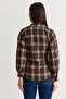 Women's Brown V-Neck Plaid Patterned Belt Detailed Shirt 2350 60286567 - 8